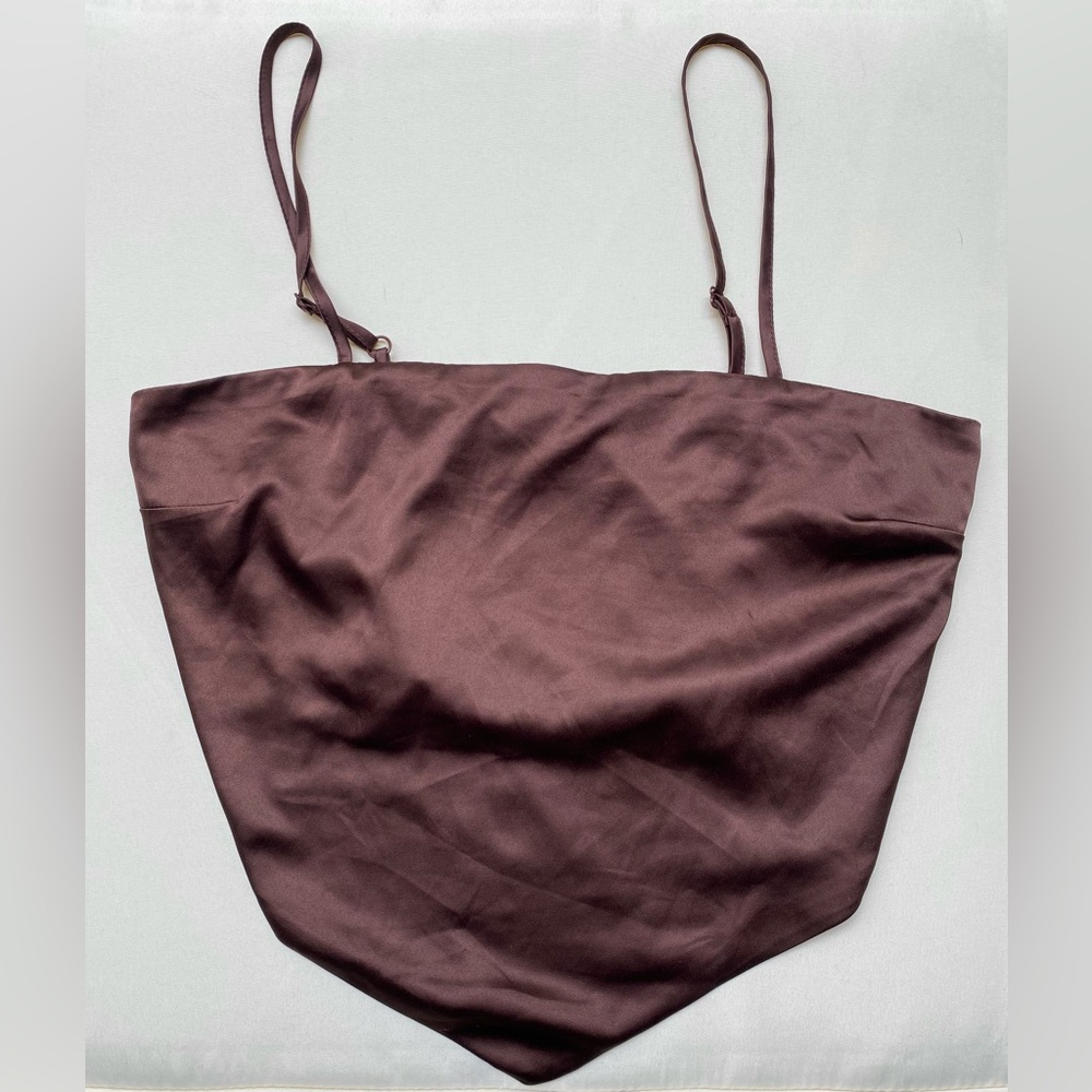 Crave Fame Brown Satin Triangle Crop Top